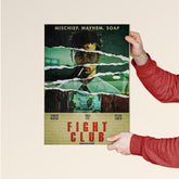 Fight Club movie poster by Dripster showing torn paper design with main character and bold red title